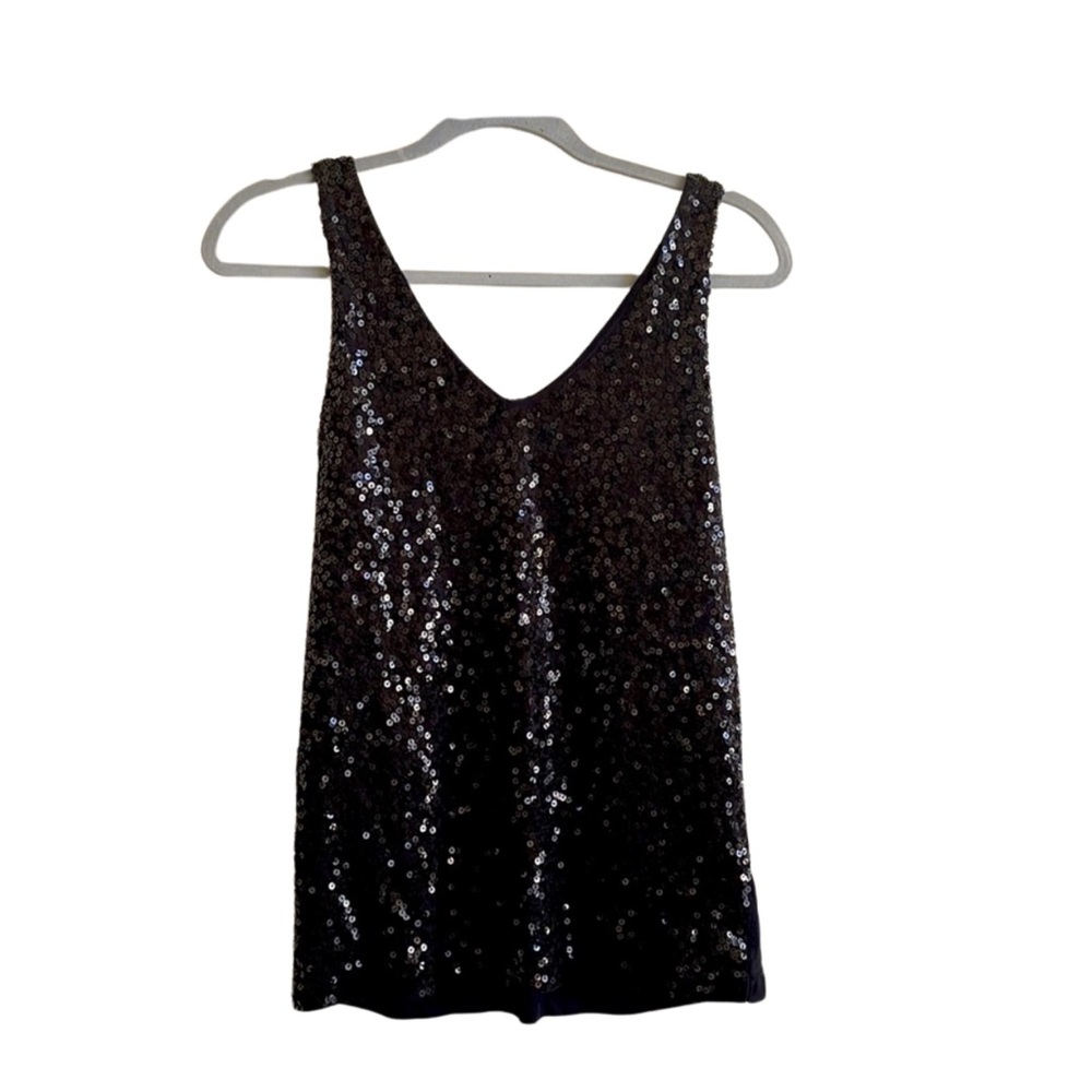 J. Crew Women’s Sequin front Top tank  Black V neck size S sleeveless Sparkle